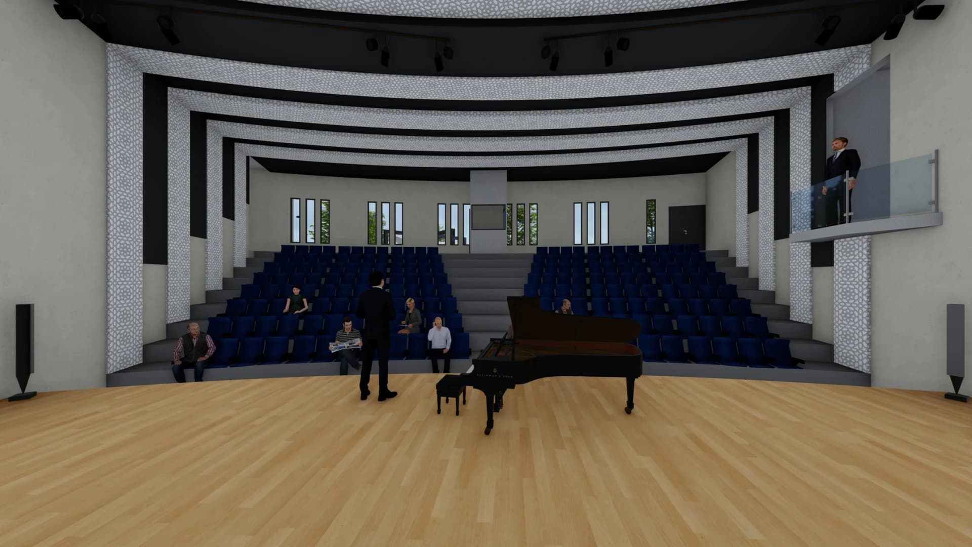La salle de spectacle et ses gradins.