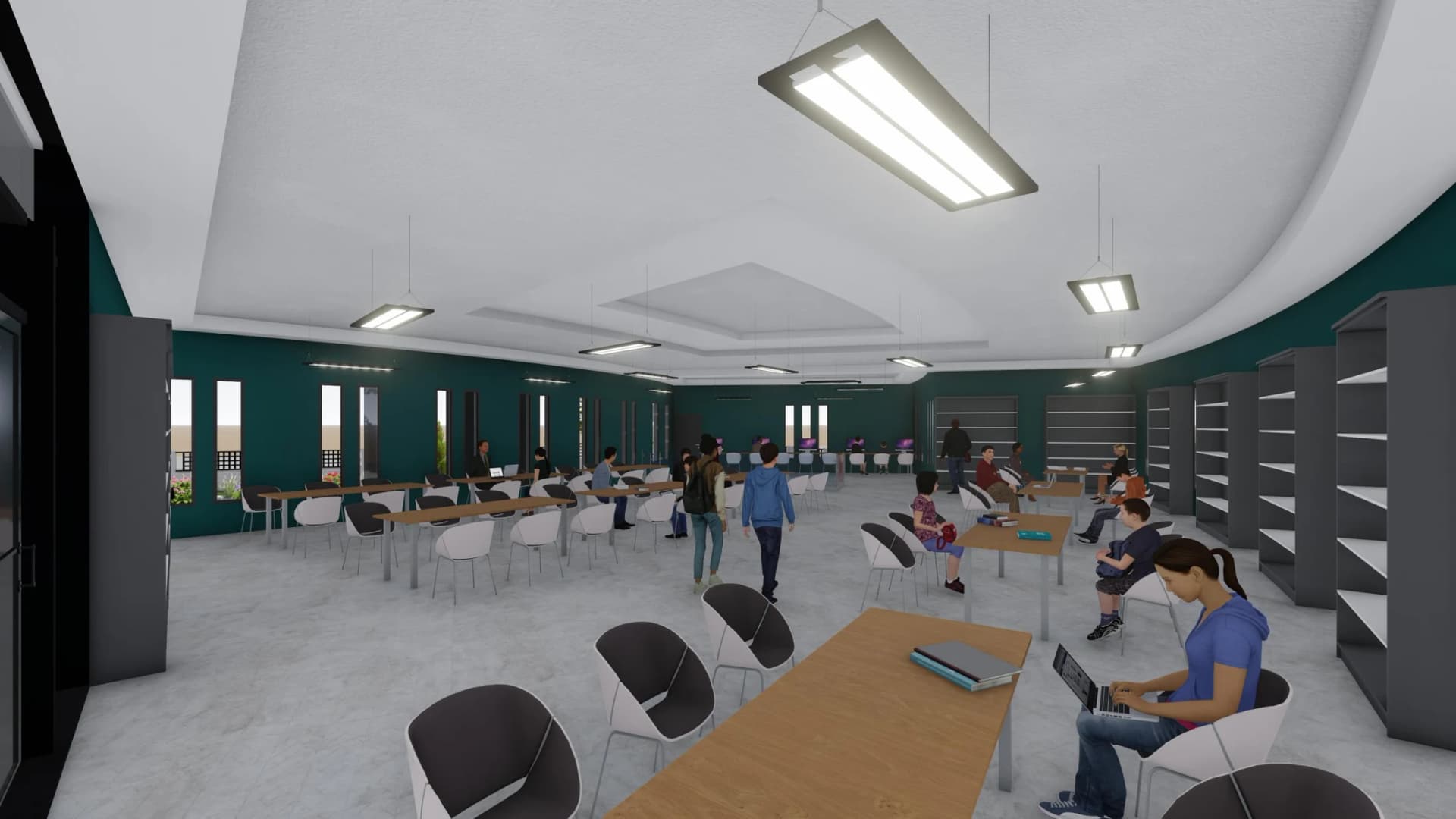 La bibliothèque et les espaces de lecture.