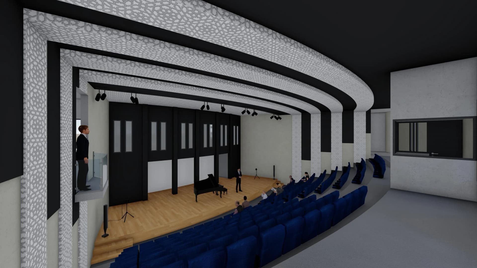 La scène et la salle de spectacle.
